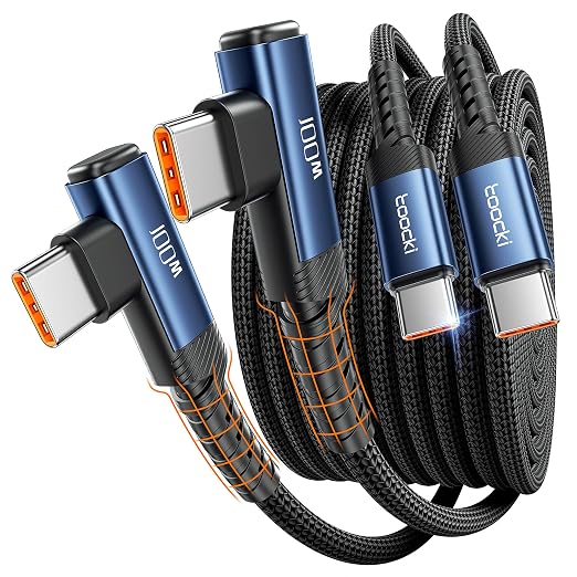 USB C Cable 100W Right Angle Fast Charging Cord, Nylon Braided USB 2.0 Cable by toocki