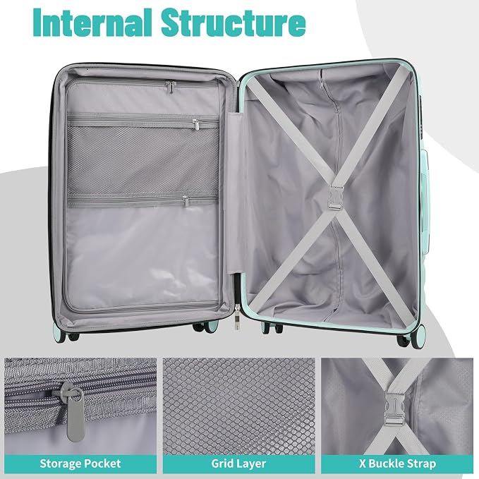 Lightweight Luggage with Spinner Wheels & YKK Zipper, 3-Piece Suitcase ABS+PC - Image 5