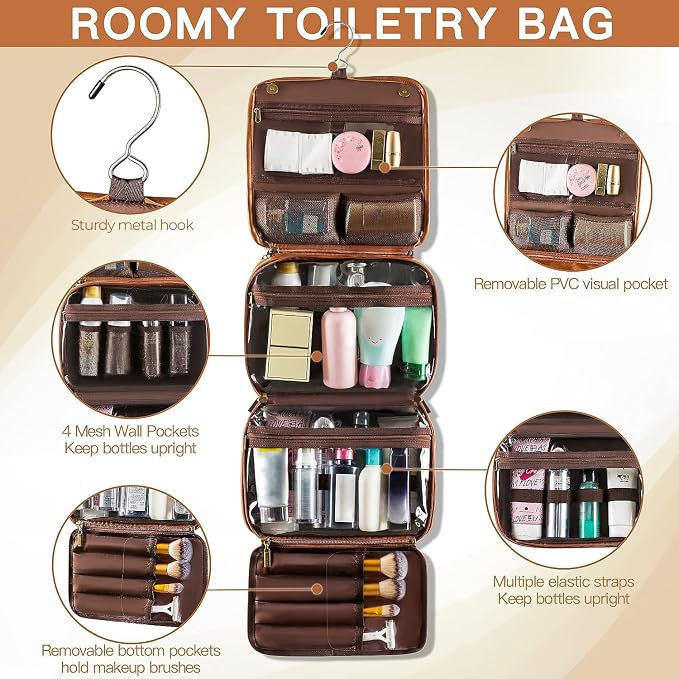 Elviros Hanging Toiletry Bag for Men Travel Essentials 3-in-1 Large Waterproof - Image 4