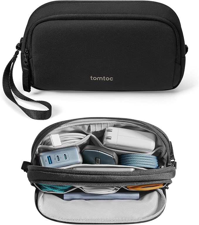 tomtoc Electronic Organizer Travel Case, Water Resistant Dual Compartment Tech by tomtoc