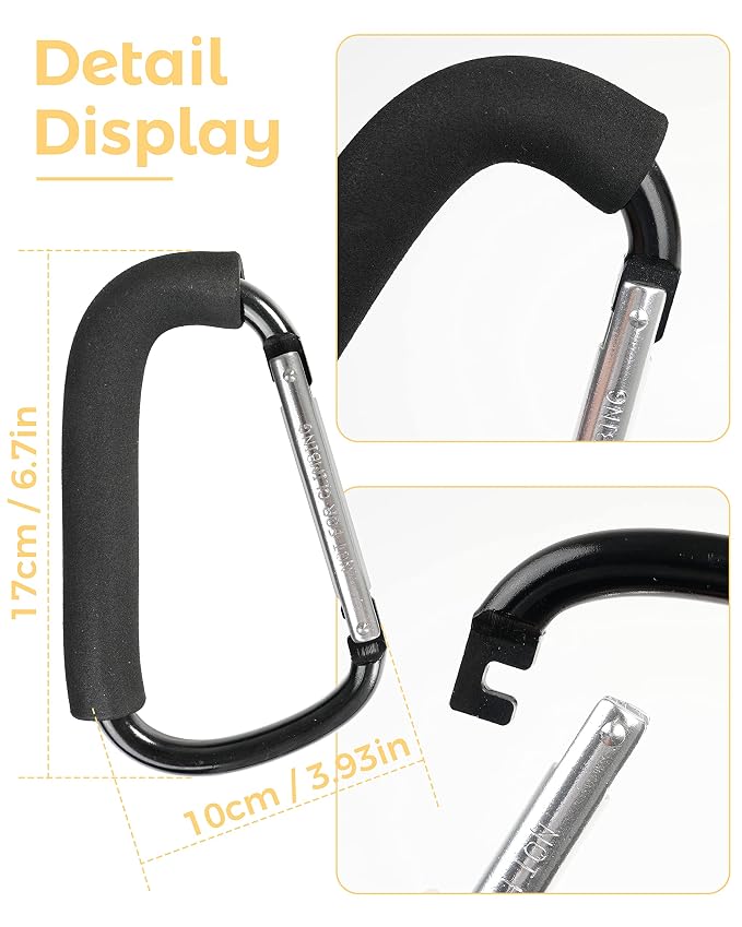 Stroller Hooks, 6.3" Large Stroller Clip, 2 Pack Stroller Hooks - Image 4