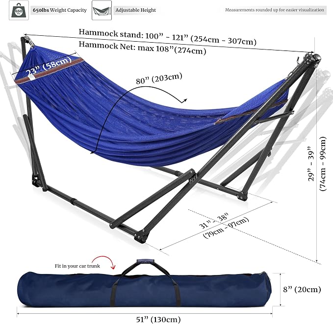 Tranquillo Universal Hammock 600 lbs Capacity, Instant 20s Foldable Hammock - Image 6