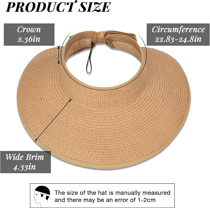 Sun Hats for Women Straw Beach Hat Wide Brim Sun Visor Summer Hat Packable - Image 5