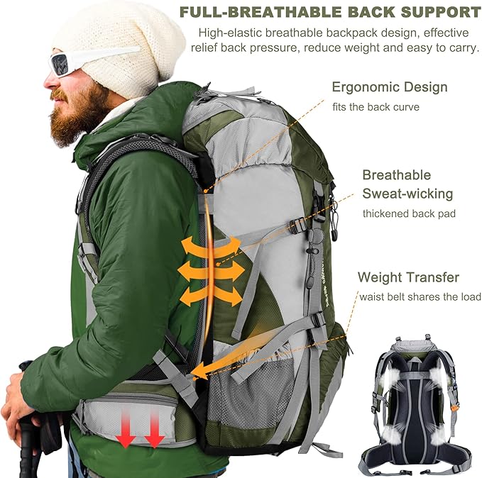 Loowoko 50L Hiking Backpack, Waterproof Camping Essentials Bag - Image 3
