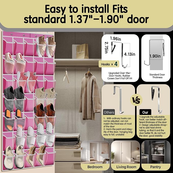35 Pocket Over the Door Shoe Organizer, Reusable Breathable Large Mesh Bag - Image 4