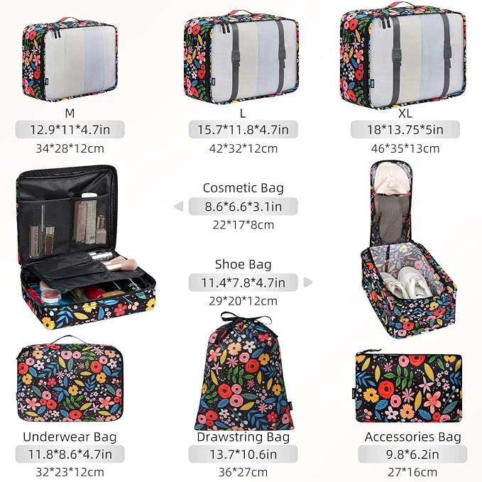 BAGAIL 8 Set Packing Cubes Luggage Packing Organizer Bags - Image 2