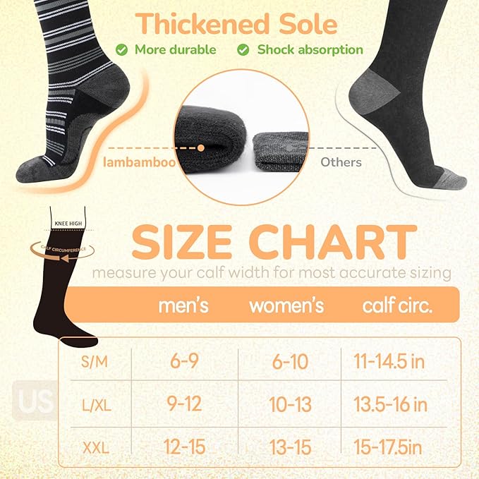 Merino Wool Compression Socks for Women Men, 15-20 mmHg Knee High Socks for - Image 6