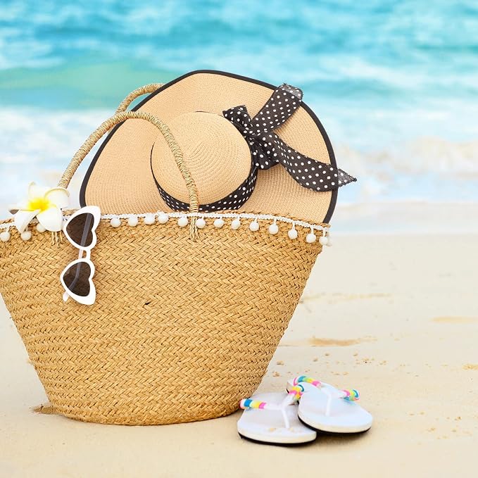 DRESHOW Beach Hats for Women Big Straw Wide Brim Summer Hat Floppy Foldable - Image 5