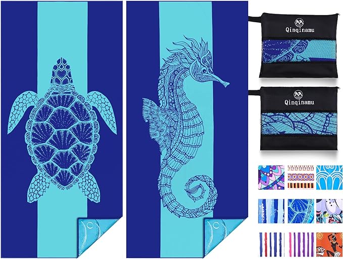 2 Pack Microfiber Lightweight Beach Towel 71"x32" Oversized Extra Large Thin by Qinqinamu