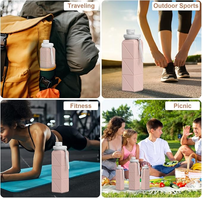 Collapsible Water Bottles 2 Pack Compact Portable, Bpa-Free Silicone Bottles - Image 6