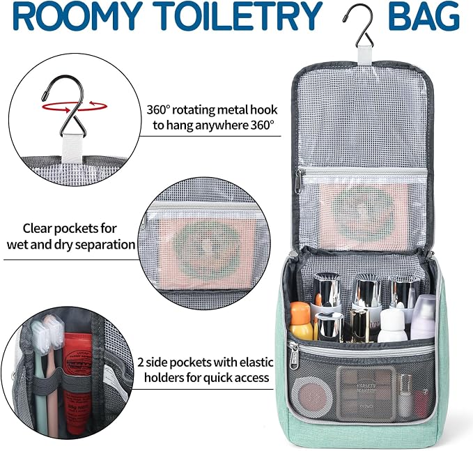 Della Gao Hanging Toiletry Bag for Men and Women, Portable Travel Makeup Bag - Image 3