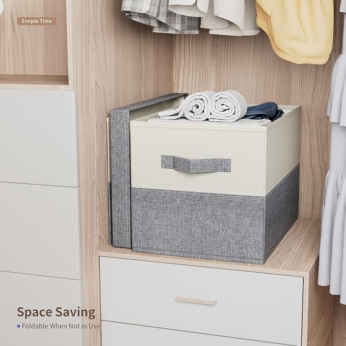 Fabric Large Storage Bins with Lids 3 Pack Collapsible, Linen Closet Organizers - Image 4