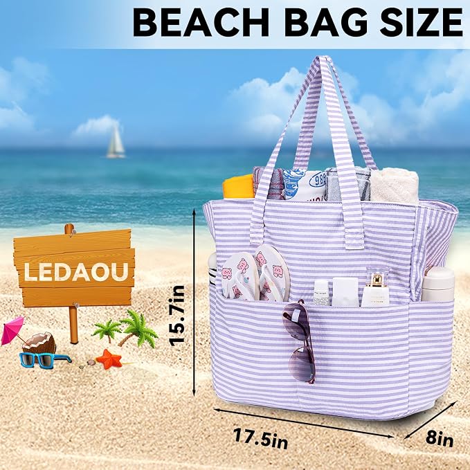 LEDAOU Beach Bag Waterproof Sandproof Women Tote Bag Pool Bag - Image 3