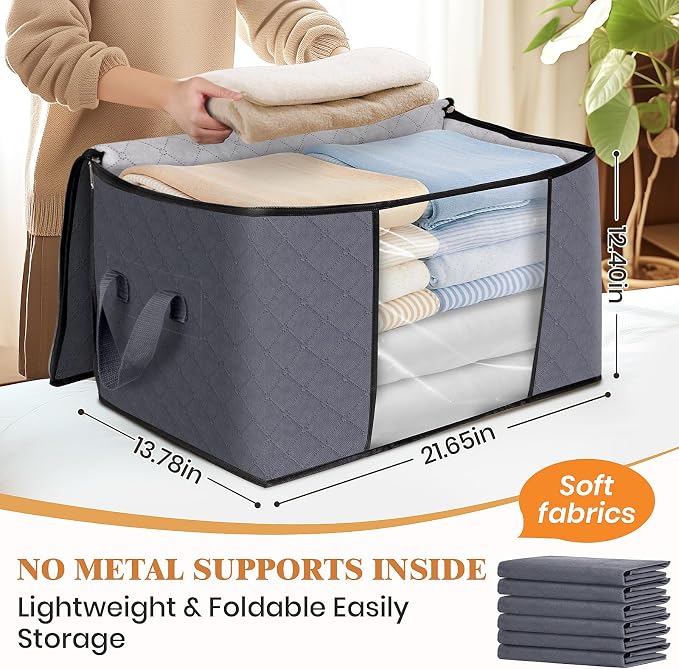 Fab totes 4 Pack Clothes Storage, Foldable Thick Fabric Blanket Storage Bags - Image 2