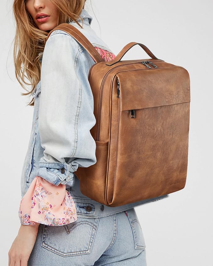 MASINTOR 15.6 inch PU Leather Laptop Backpack Purse - Image 2