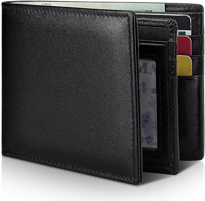 Mens Wallet Genuine Leather Bifold RFID Blocking Wallet by Artpaxy