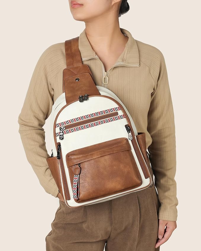 FADEON Large Sling Bag for Women, Leather Crossbody Purse Designer Anti Theft - Image 2