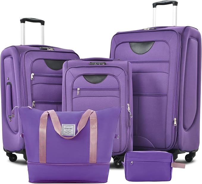 Merax Softside Luggage Set Softshell Lightweight 3 Piece Spinner Suitcase by Merax