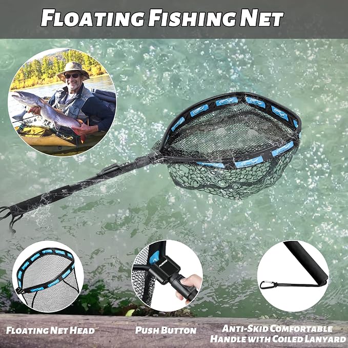PLUSINNO Floating Fishing Net for Steelhead, Trout Fishing, Rubber Coated - Image 2