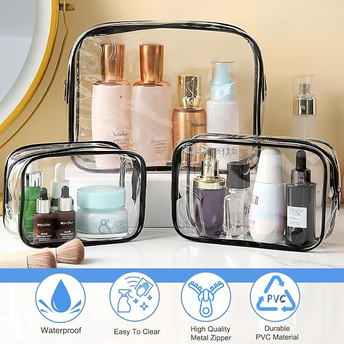 3 Pack Clear Cosmetic Bag, Waterproof Toiletry Bag - Image 5