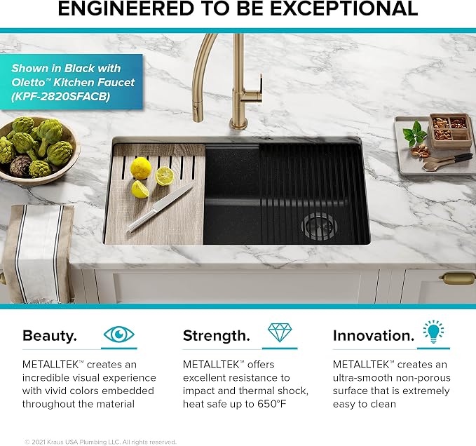 KRAUS Kitchen Sink Bellucci 32” Undermount Workstation Granite, Metallic White - Image 15