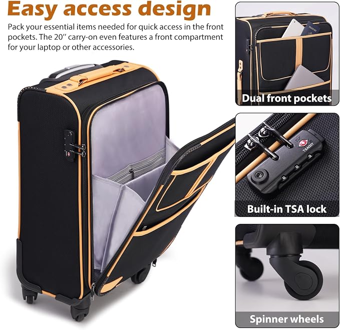 Coolife Luggage 4 Piece Set Suitcase Expandable TSA lock spinner softshell - Image 2