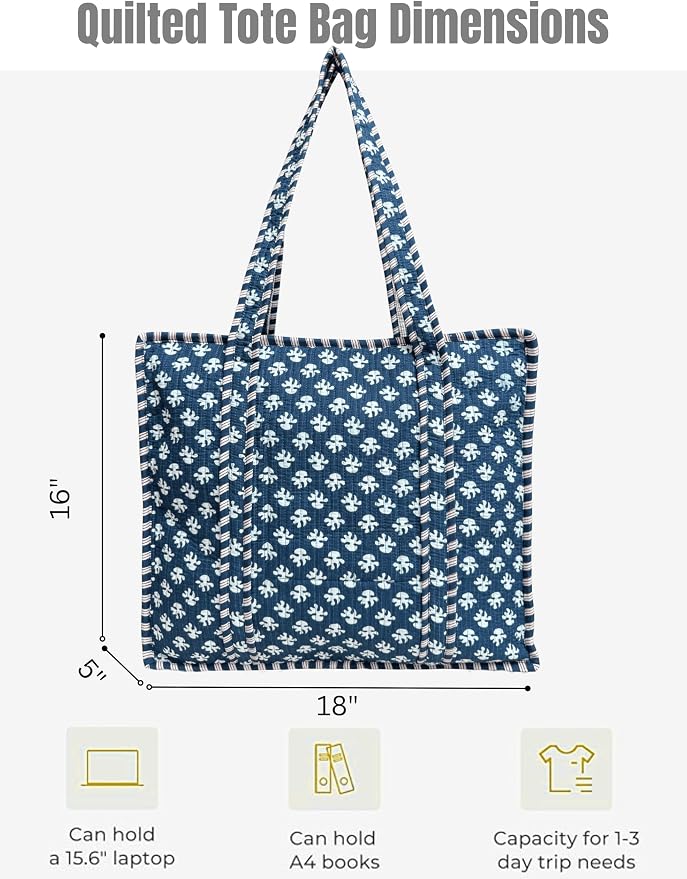 Cotton Quilted Tote Bag for Women – Large Beach & Travel Tote - Image 5