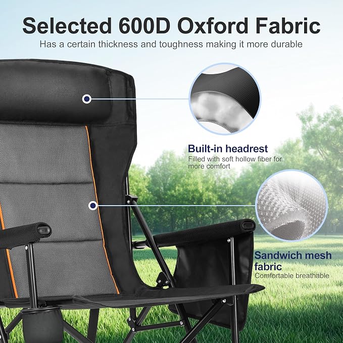 LET'S CAMP Oversized Camping Chairs 29.52" High Back Heavy Duty Lawn Chair - Image 6