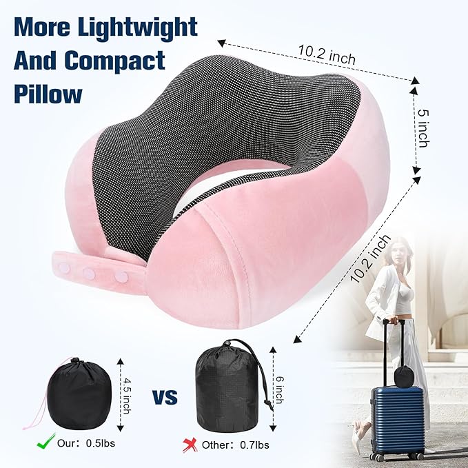 Neck Pillow for Traveling, Travel Pillows for Airplanes, 100% Pure Memory Foam - Image 3