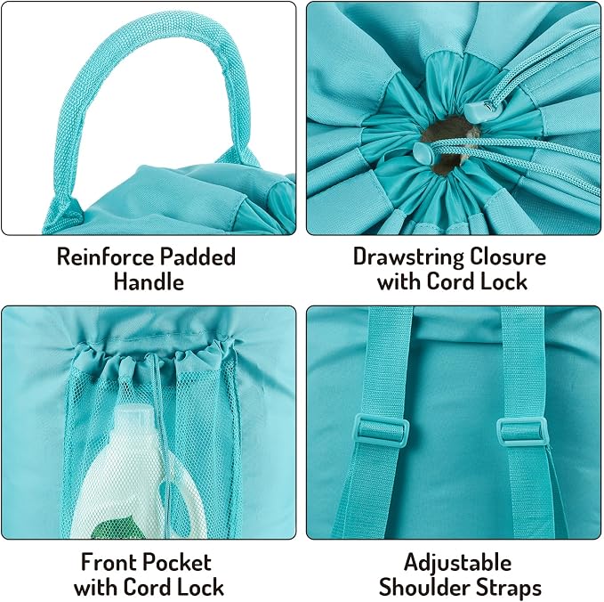 Backpack Laundry Bag with Straps and Detergent Holder, Clothes Laundry Backpack - Image 3