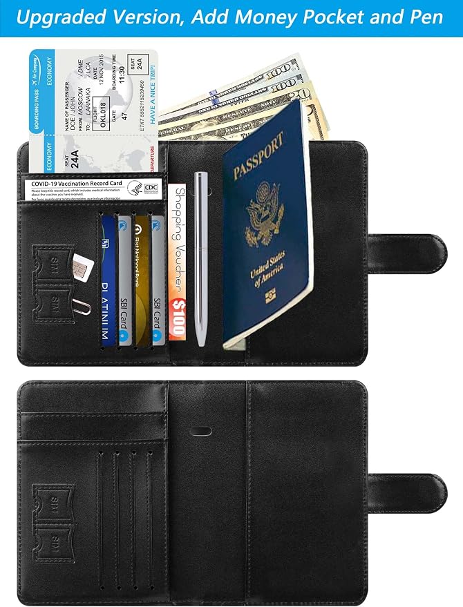 Passport Holder With Luggage Tag Cover Wallet RFID Blocking Leather Case Travel - Image 4