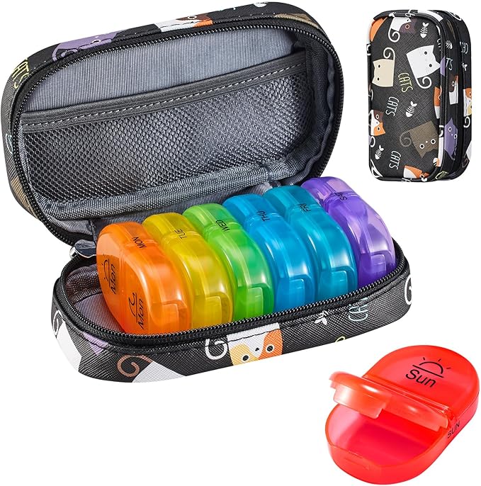 Serfeymi Weekly Travel Pill Organizer 2 Times A Day AM PM Upgraded Rainbow Pill by Serfeymi