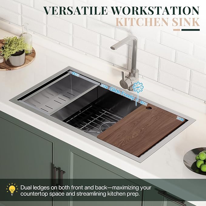 31.5-Inch Undermount Kitchen Sink Workstation, 16 Gauge 304 Stainless Steel - Image 4