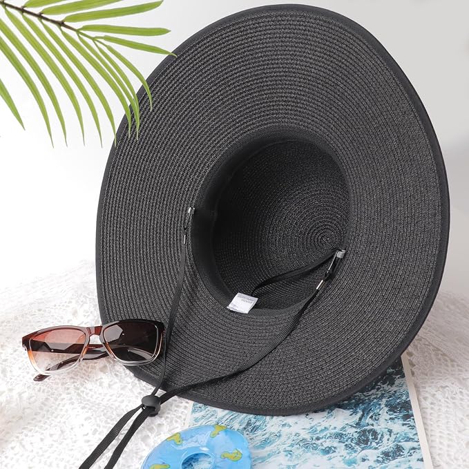 DRESHOW Beach Hats for Women Big Straw Wide Brim Summer Hat Floppy Foldable - Image 6