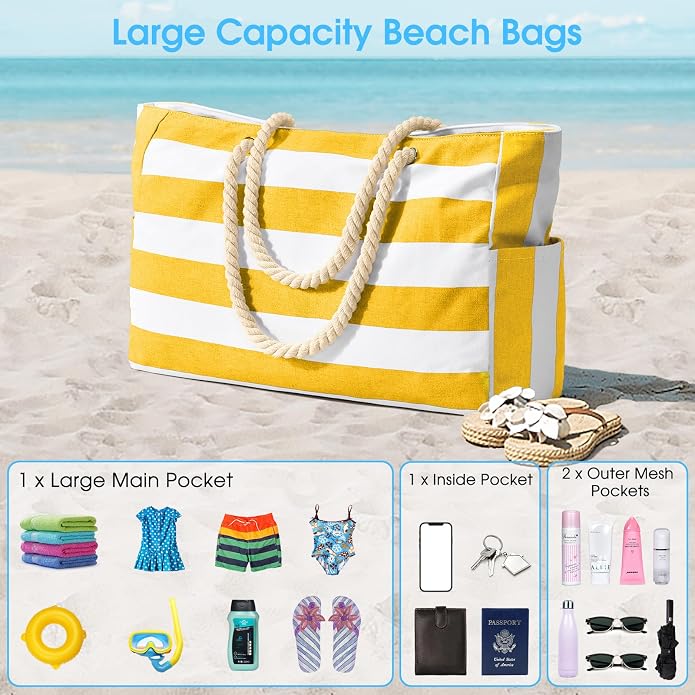 Becokan Beach Bags for Women Large Waterproof Beach Tote Bag Zipper Beach Bags - Image 5