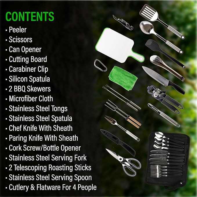 30 Pcs Camp Cooking Utensil Set & Outdoor Kitchen Gear Cookware Kit, Portable - Image 7