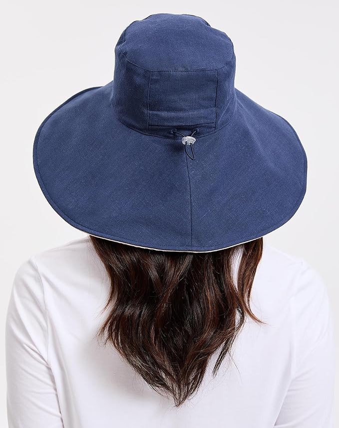 Solbari Women’s Ultra-Wide Cotton Linen Sun Hat UPF 50+, Adjustable - Image 5