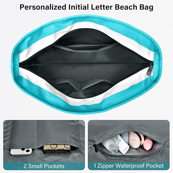 Becokan Beach Bag Initial Beach Tote - Image 4