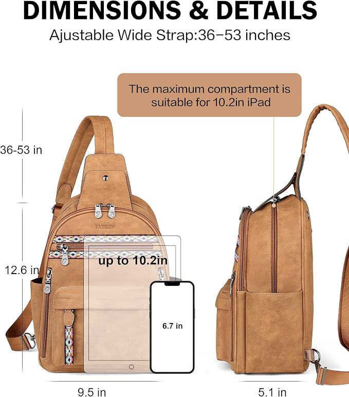 FADEON Large Sling Bag for Women, Leather Crossbody Purse Designer Anti Theft - Image 5