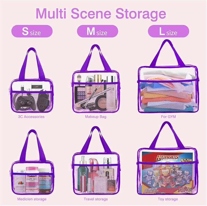 XEWEA Clear Travel Toiletry Bags, 3 Pack TSA Approved Transparent Makeup Bag - Image 4