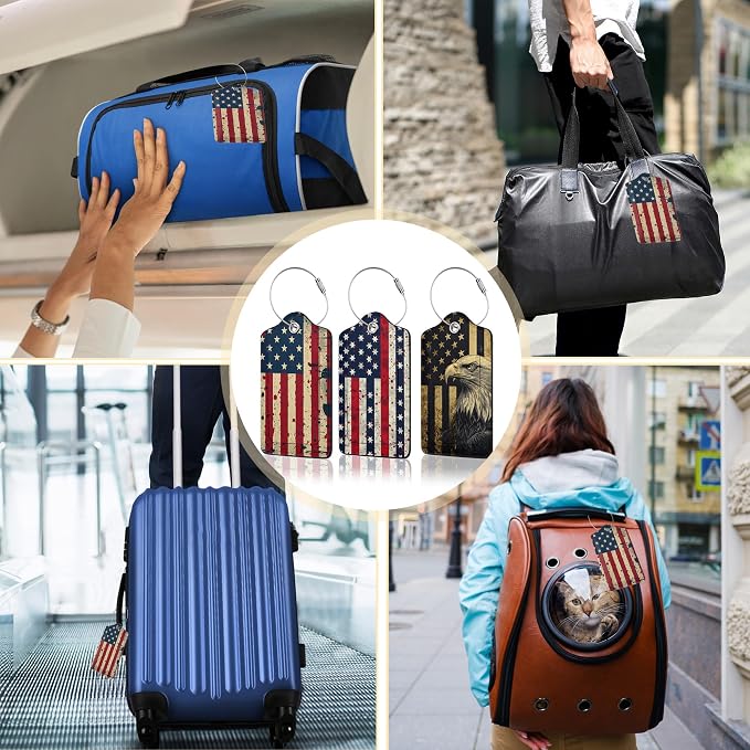 3 Pack PU Retro American Flag Leahter Luggage Tag - Image 7