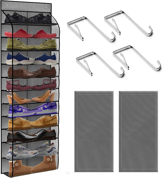 12 Pocket Over the Door Shoe Organizer, Reusable Breathable Large Mesh Bag by Unknown