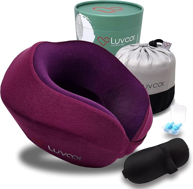 Premium Quality Memory Foam Travel Neck Pillow Bundle by Luvcor