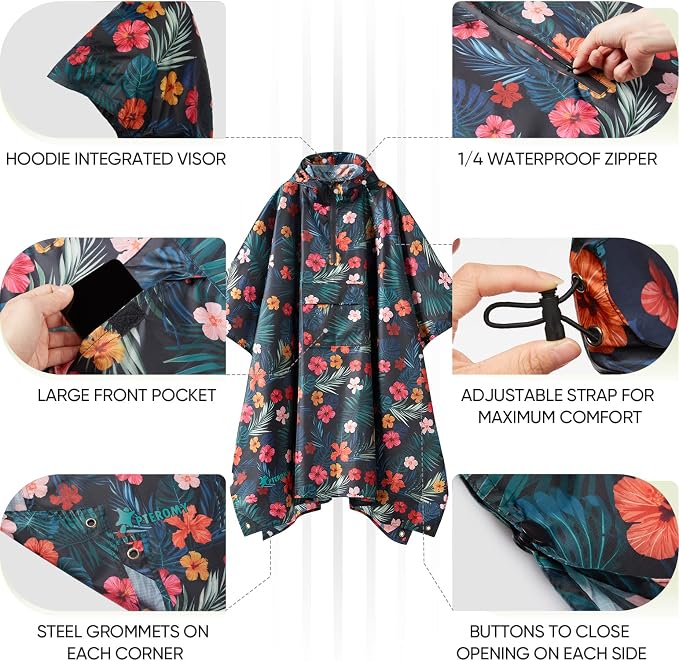 PTEROMY Hooded Rain Poncho for Adult - Image 2