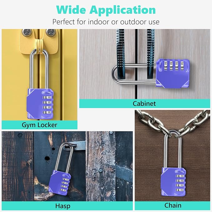 CL21VP 2.6 Inch Long Shackle Combination Lock, 4 Digit Combination Padlock Set - Image 6