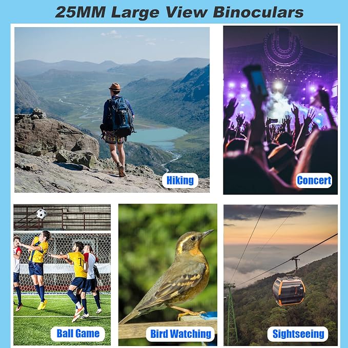 12x25 Compact Binoculars, High Powered Easy Focus Binoculars, Portable Large - Image 7