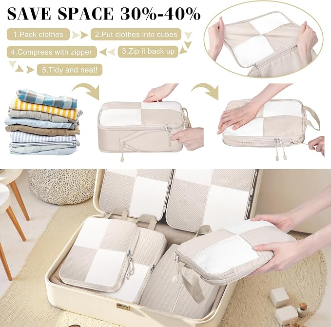 8 Set Compression Packing Cubes Travel, Lightweight Expandable Travel Cubes - Image 2