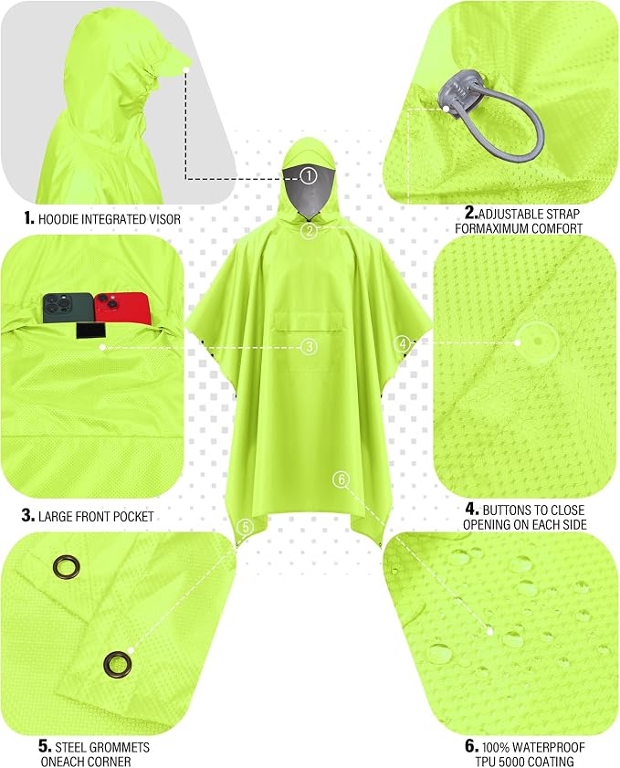 iCreek Hooded Rain Poncho with Pocket Waterproof Lightweight Unisex Raincoat - Image 5