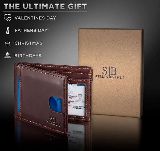 SERMAN BRANDS RFID Blocking Slim Bifold Genuine Leather Thin Minimalist Front - Image 6