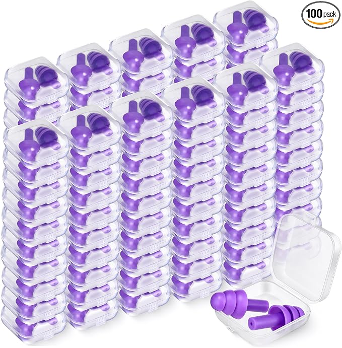 TrelaCo 100 Pairs Ear Plugs Bulk, NRR 29dB Reusable Silicone Ear Plugs by TrelaCo